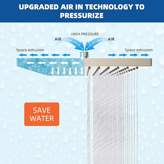 Hibbent Thickness Metal Rain Shower Head, 10'' High Pressure Rainfall Shower Head, Square Bathroom Waterfall Shower Heads, High Flow Fixed Showerheads with Adjustable Brass Ball Joint, Brushed Nickel