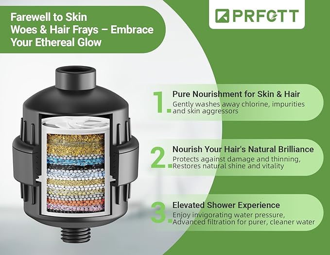 25-Stage Shower Filter prevents scale buildup,Revitalize Hair Skin Nails with Purifying Water, softener hard water,99% Lead Chlorine, Fluoride &Chemicals removed,High Output Fan Technology,Matte Black