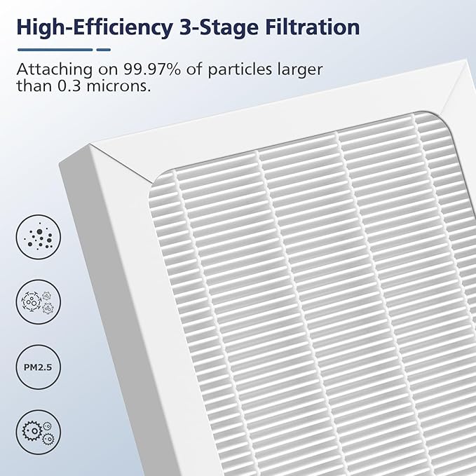 2 Pack Upgraded 3-in-1 Replacement Filter Compatible with Hamilton Beach 04383 Purifier 04384 04386A 04385 HEPA and Activated Carbon Filter, Replace Part#990051000