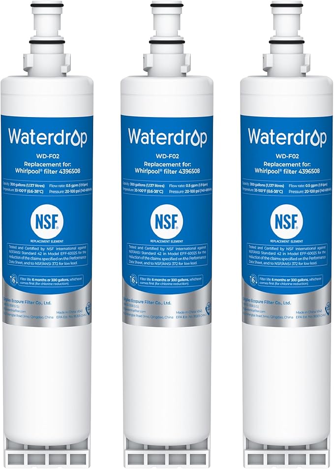 Waterdrop 4396508 Replacement for Everydrop® Filter 5, EDR5RXD1, Whirlpool® WF-NLC240V, 4396510, NLC240V, PNL240V, 4396508p, 4396547, 4392857, LC400V, Refrigerator Water Filter,3 Packs