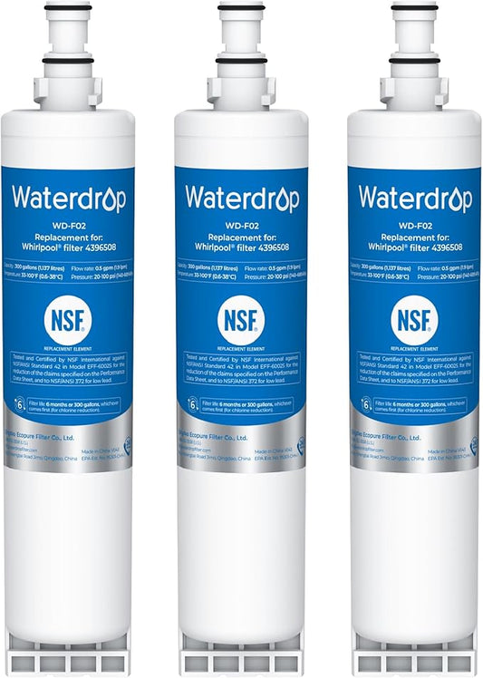 Waterdrop 4396508 Replacement for Everydrop® Filter 5, EDR5RXD1, Whirlpool® WF-NLC240V, 4396510, NLC240V, PNL240V, 4396508p, 4396547, 4392857, LC400V, Refrigerator Water Filter,3 Packs