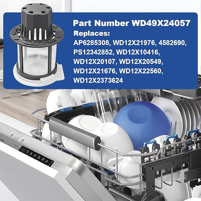 WD49X24057 Dishwasher Ultra Fine Filter Kit-Dishwasher Filter Replacement- Replacement Parts: WD12X10416, WD12X20107, WD12X21976, WD12X22560, WD12X23736, WD12X20340, WD12X21676, WD12X20549