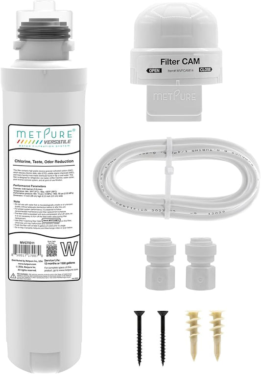 Versatile Inline MVCTO11-KIT Quick Twist Water Filter 1/4" for Refrigerator, Ice Maker, Coffee Maker, Reduces Bad Taste, Odor, Chlorine in Drinking Water. Complete Kit.