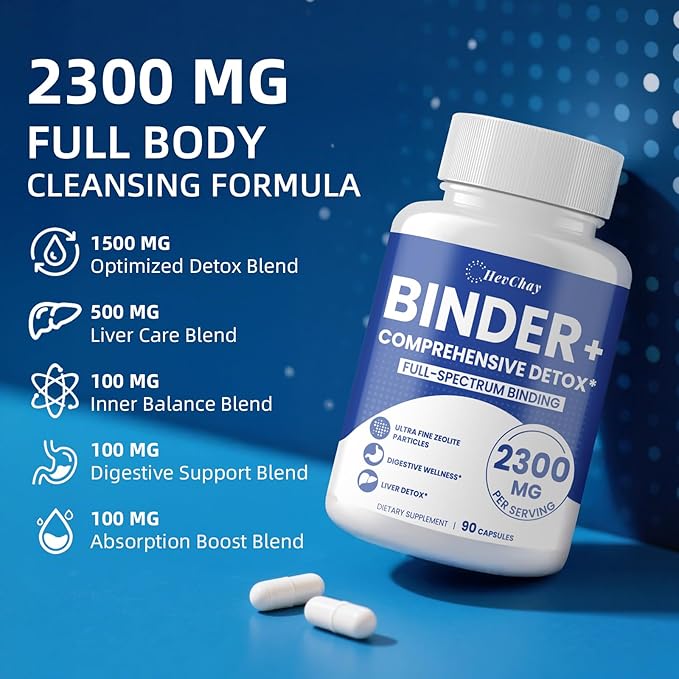 2300 MG Detox Binder Supplement – 17-in-1 Detox Binder, Activated Charcoal, Zeolite, Bentonite Clay – Liver & Gut Detox Cleanse, Toxin Flush, Digestive, Max Absorption, 90 Vegan Capsules