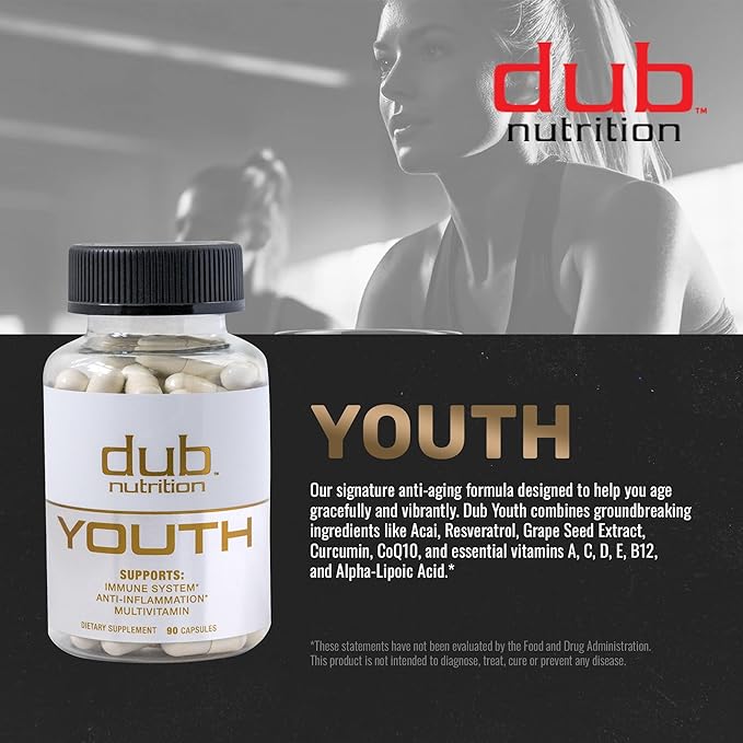 Youth - Formula with Acai, Resveratrol, Curcumin, Vitamins A, C, D, E, B12, and CoQ10 - Supports Immunity and Mobility - 90 Capsules