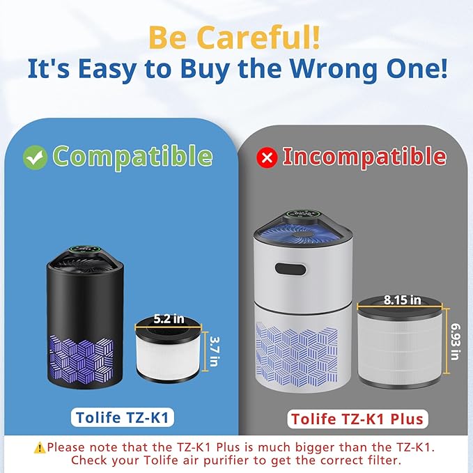 3 Pack TZ-K1 Replacement Filter Compatible with ToLife TZ-K1 Air Puri-fier, MK01 MK06 and FreAire KN6391 Air Purifiers, 3-in-1 Filtration Filter, Activated Carbon and Pre-filter, 360° Rotating Filters