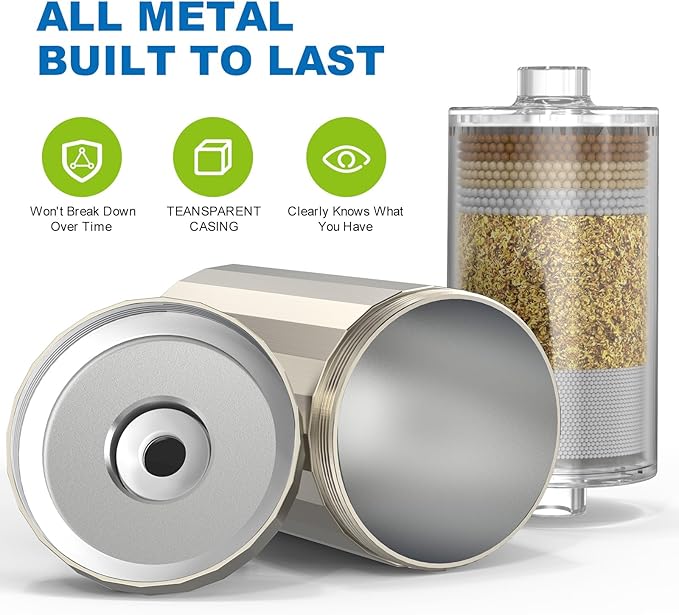 ALL METAL Shower Head Filter – KDF 55 Shower Filter Vitamin C E&A for Hard Water, High Pressure Universal Shower Water Filters to Remove Toxic Chemicals, Chlorine and Heavy Metals,Brushed Nickel