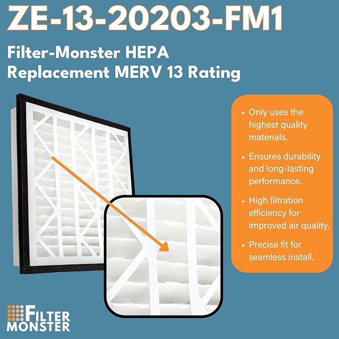Filter-Monster - Replacement MERV 13 HEPA Filter Bundle - Compatible with Zephyr VGF Series 20x20x3 Whole Home Return Air Grille Filter, 2 Filter Replacement Bundle