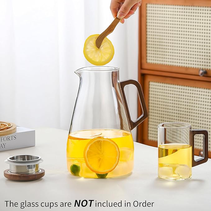 2L Glass Pitcher with Lid and Spout, Water Jug, 68OZ Carafe for Hot/Cold Water, Large Iced Tea Pitcher for Coffee, Juice and Homemade Beverage