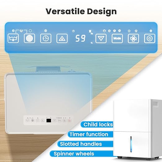 2,300 Sq.Ft Max 50 Pint/Day(Standard 22Pint/Day) Dehumidifier with Drain Hose, Auto Shut Off, 4.8L(1.26 Gal) Water Tank, Wheels & Handle, 30-80% Humidity Control for Home & Basements.