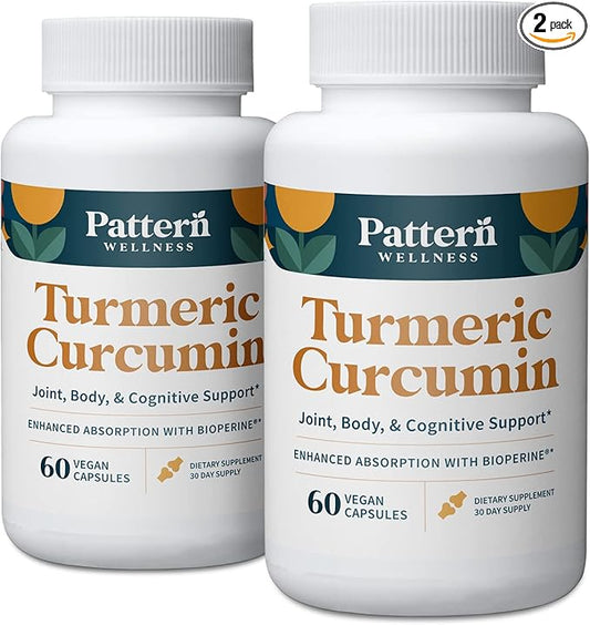 Pattern Wellness Turmeric Curcumin – 1300mg – 95% Curcuminoids with BioPerine® Black Pepper – Joint, Cognitive & Immune Support – Non-GMO, Gluten Free – 120 Capsules