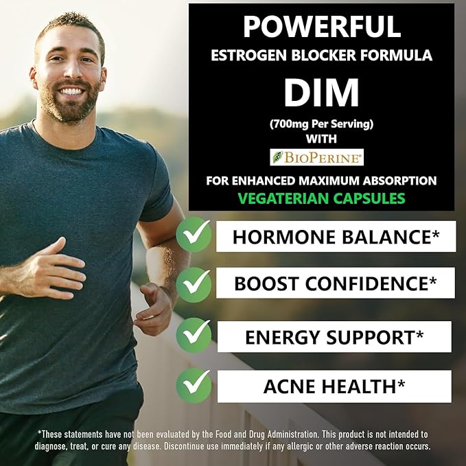 E-Block DIM Supplement 700MG Extra Strength Estrogen Blocker | Hormone Balance for Men and Women | M e n o p a u s e, Acne, Hot Flashes Relief, PCT & P r o s t a t e Support 60 Ct.