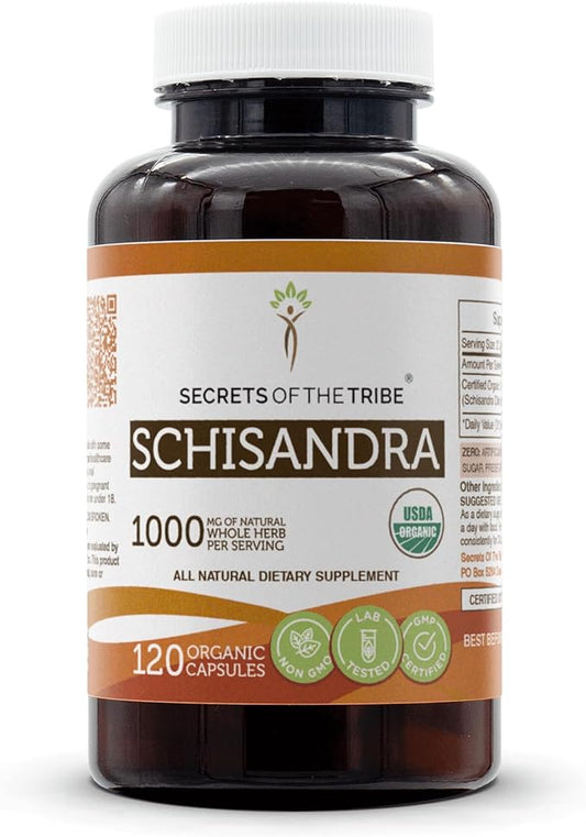 Secrets of the Tribe Schisandra 120 Capsules, 1000 mg, USDA Organic Schisandra (Schisandra Chinensis) Dried Berry (120 Capsules)