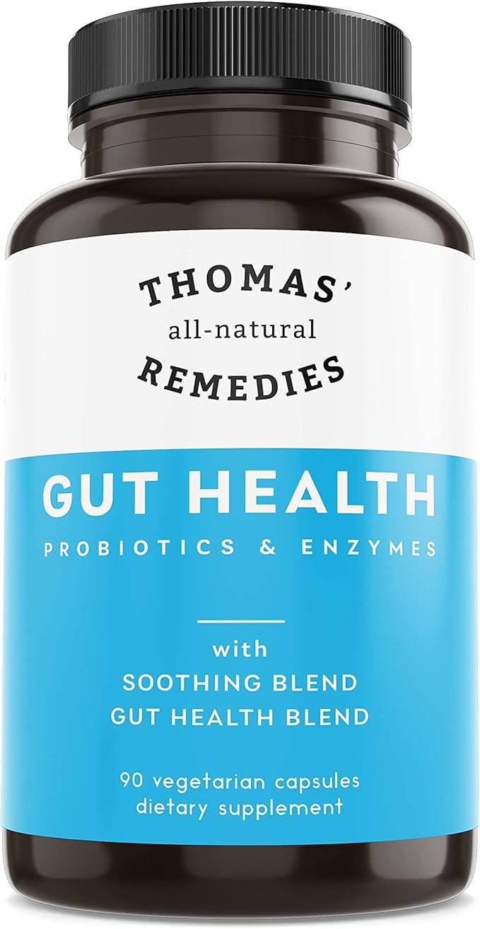 Thomas' all-natural Remedies Gut Health with Digestive Enzymes, Probiotics, Ginger, Papaya, and Turmeric for Digestion and Bloating Relieve