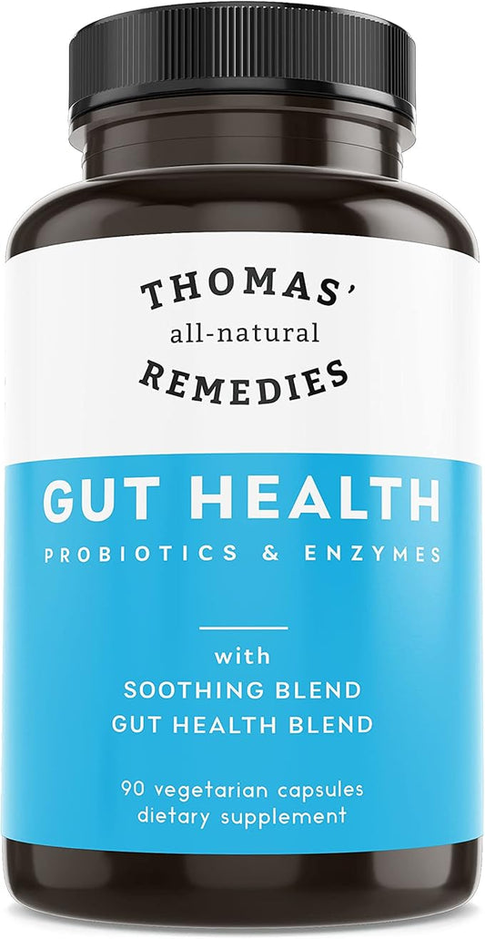 Thomas' all-natural Remedies Gut Health with Digestive Enzymes, Probiotics, Ginger, Papaya, and Turmeric for Digestion and Bloating Relieve
