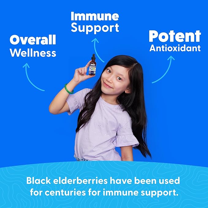 Elderberry for Kids Liquid Drops with Vitamin C & Zinc - 2oz - Children and Toddler Immune Support Supplement USDA Organic Sambucus Elderberry Extract Ages 1-13 Years - Made in USA - 2 fl oz