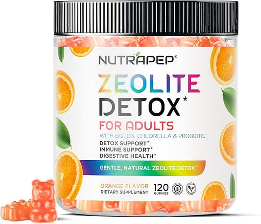 Zeolite Detox Gummies for Adults - Clinoptilolite Zeolite with Chlorella Vitamins D3 B12 C - Advanced Chewable Supplement for Immune Health Body Cleanse & Toxin Support - Sugar Free Vegan