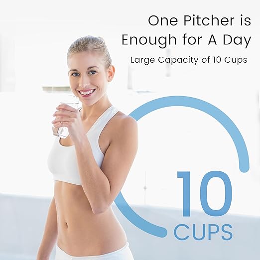 Waterdrop TDS Reduction Water Filter Pitcher with 1 Filter, 10-Cup, Multi-Stage Filtration System, Reduces PFOA/PFOS, Chlorine, and More, Blue