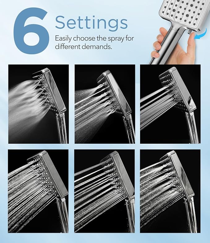 Filtered Shower Head - 6 Modes High Pressure Handheld Shower Head with Filter Mineral Beads, Detachable Handheld Showerhead Set with Stainless Steel Hose and Shower Arm Bracket
