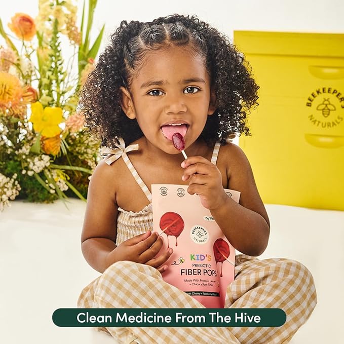 Kids Prebiotic Fiber Lollipops by Beekeeper's Naturals - Doctor Formulated Fiber Supplement, Supports Digestive Regularity, 3g of Fiber & Honey, Raspberry Blast & Sweet Cherry Variety Pack, 15 ct