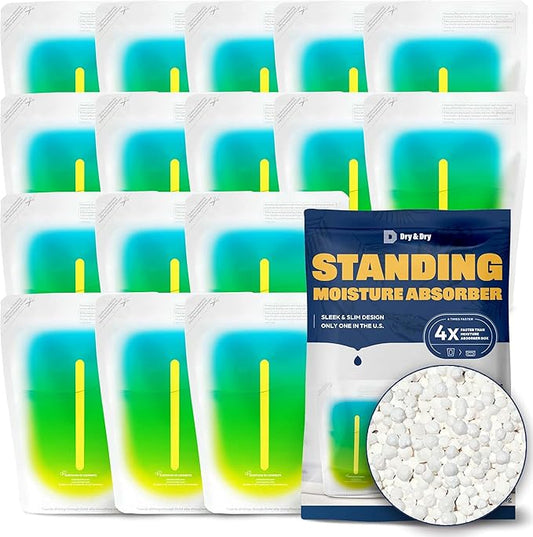 Dry & Dry [32 Packs Standing Moisture Absorbers to Control Excess Moisture for Basement, Closets, Bathrooms, Laundry Rooms - Moisture Absorbers Moisture Absorber