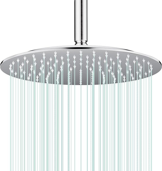 All Metal Rain Shower Head - Heavy Duty Stainless Steel, Easy Install, High Water Flow, Ultra-Thin Modern Design for Bathroom (Chrome, 12)