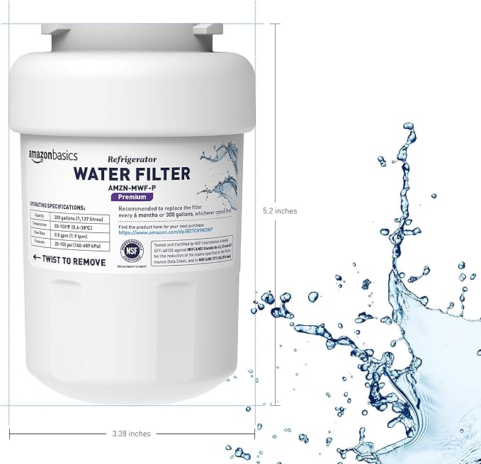 Amazon Basics Replacement Water Filter Cartridge Compatible with GE MWF Refrigerator, Pack of 2