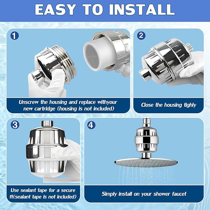4 Pack 20 Stage Shower Filter Replacement Cartridge, Universal Compatible Shower Head Filter for Hard Water, Microporous Pressurization Design Saving Water High output, 10000 Gallon 3 Month