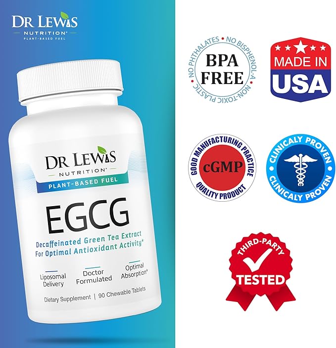 EGCG Green Tea Supplement - Liposomal Decaffeinated Extract for Cognitive, Heart, and Immune Support - Vegan, Gluten-Free, Non-GMO Formula for Optimal Absorption - 90 Tablets