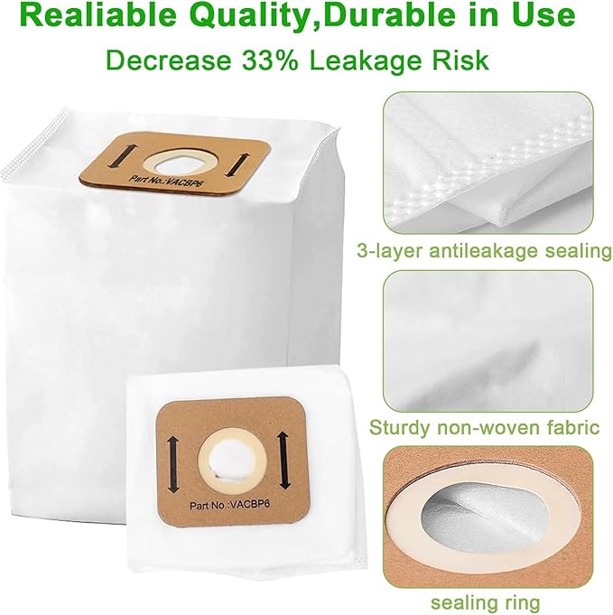 10 Pack Replacement VACBP6 HEPA Filter Bags for Atrix Ergo 8 Quart Backpack Vacuum, Replace Part VACBPAI VACBP1 VACBP36V Backpack Vacuum Bags