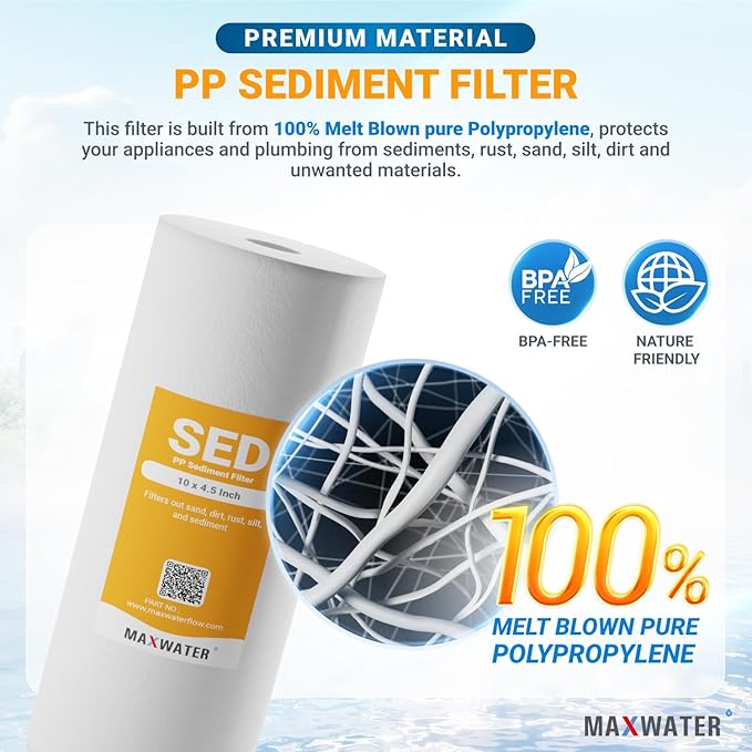10BB PP Sediment Replacement Water Filter Whole House 1, 5 or 10 Micron 4.5" x 10" Cartridges Compatible with any 10" BB Filter Housings or Whole House Systems (2 Count, 5 Micron)