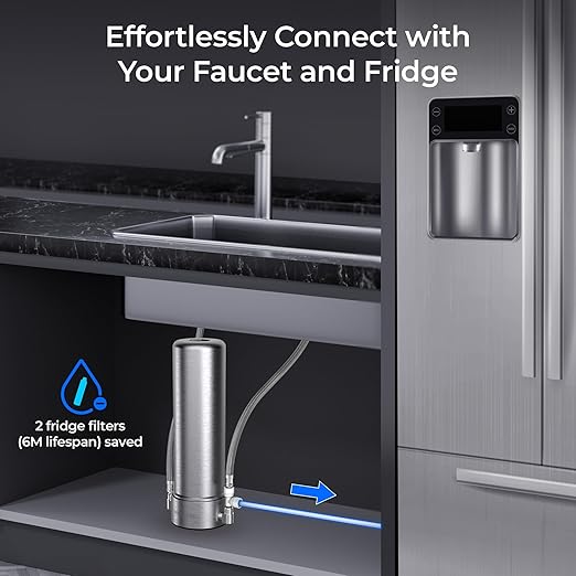 Waterdrop AP13 Under Sink Water Filter and Refrigerator Water Filter 2-in-1, Inline Water Filter System for Refrigerator and Undersink, No Drilling Required, Reduce PFOA/PFOS, NSF/ANSI 42 Certified
