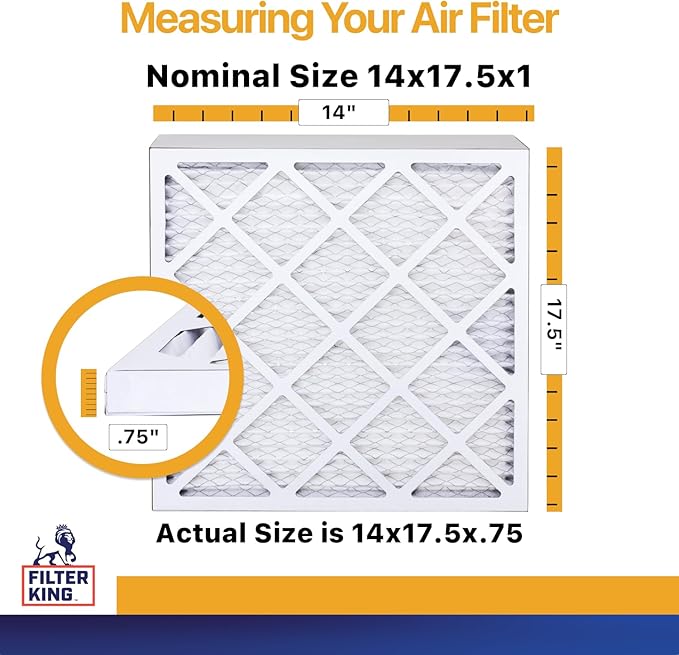 Filter King 14x17.5x1 Air Filter | 12-PACK | MERV 13 HVAC Pleated A/C Furnace Filters | MADE IN USA | Actual Size: 14 x 17.5 x .75"