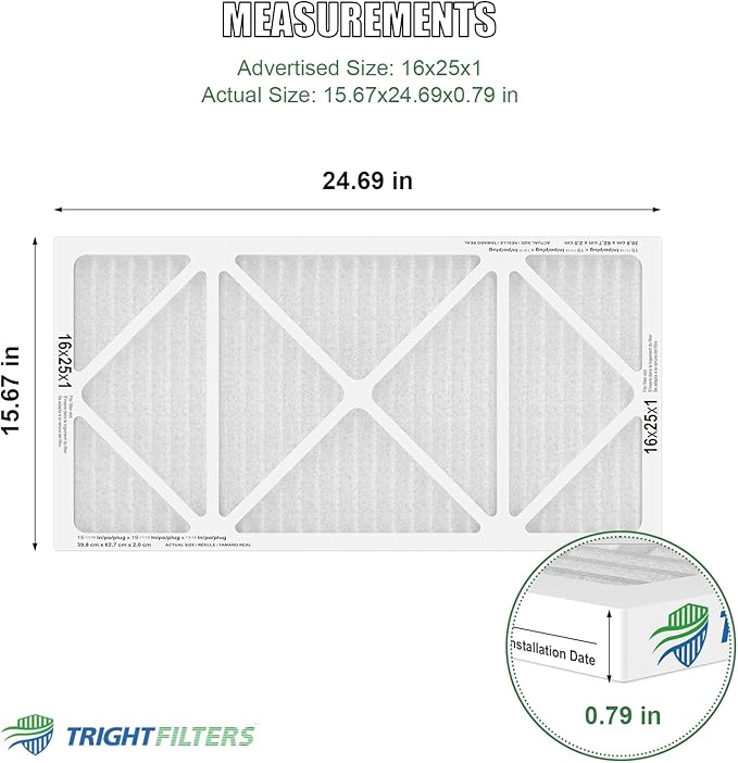 16x25x1 Air Filter 4 Pack, MERV 8 Pleated Dust Defense Air Filters Replacement Air Conditioner HVAC AC Furnace Filter, Durable and Lightweight