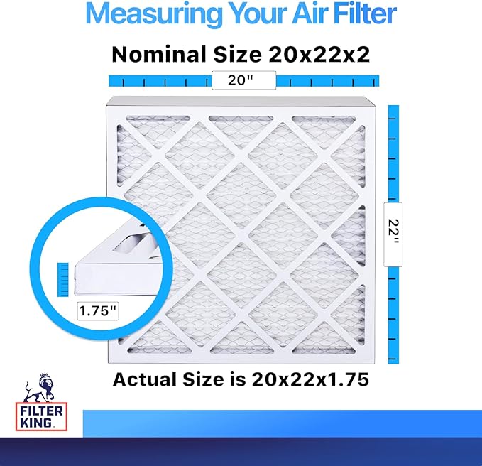 Filter King 20x22x2 Air Filter | 4-PACK | MERV 8 HVAC Pleated A/C Furnace Filters | MADE IN USA | Actual Size: 20 x 22 x 1.75"