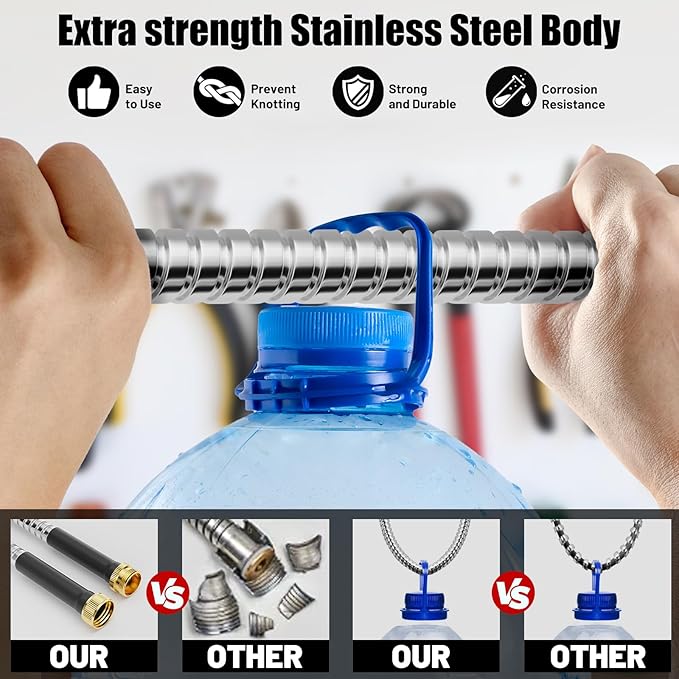 Garden Hose 25 ft, Stainless Steel Metal Water Hose 25 Feet with Nozzle, Flexible, Rust Proof, No-Kink, Heavy Duty, Leakproof 3/4 in Fittings, Lightweight Metal Hose, BT25S Model