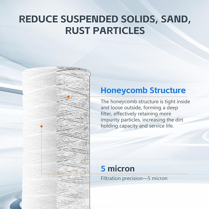 BLUERISE 5 Micron 10" x 4.5" Wire Wound Whole House Water Filter Replacement Cartridge for Sediment, Reverse Osmosis RO Filtration System Cartridge Universal for Well Water（pack of 2）