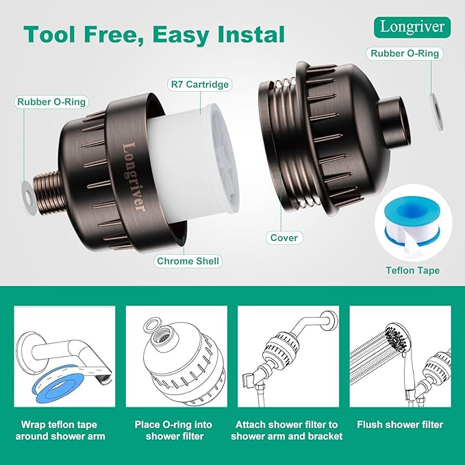 R7 Shower Filter High Put Shower Water Filter for Hard Water 99.99% Remove Chlorine, Shower Water Softener, Improve your skin and hair, Bathroom Fixture Hardware Parts, Oil Rubbed Bronze, 2 Pack