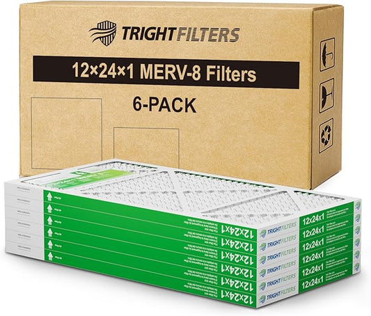 12x24x1 Air Filter 6 Pack, Durable MERV 8 Pleated Home HVAC AC Furnace Filters, Lightweight Compact Air Conditioner Filter Replacement