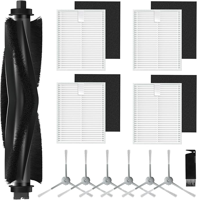 12 Pack Replacement Accessories kit Compatible with eufy L60/ L60 SES/ L50/ L50 SES Robot Vacuum Replacement Parts (1 Pack Roller Brush+4 Pack Filter & Sponge+6 Pack Side Brush+1 Cleaning Kit)