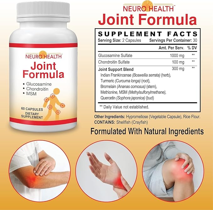 Joint Formula with Glucosamine, Chondroitin and MSM, 60 Capsules (1 Bottle) Turmeric/Joint Support Supplement for Bones, Back, Knees, Hands/Used for Cartilage & Joint Support