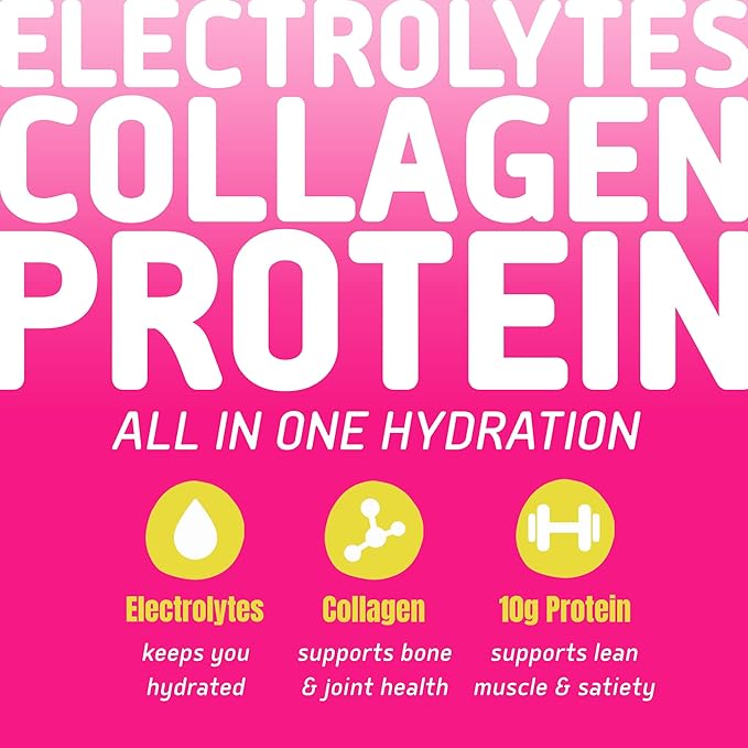 Electrolyte Powder Packets, Protein Powder with 10g Protein & Collagen | Hydration Packets - Zero Sugar, NO Fillers, NO Carbs | Strawberry Lemonade | 40 Calories | Keto & Paleo | Pack of 15