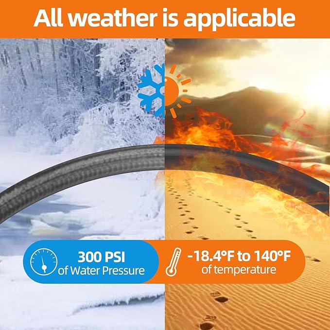 Garden Water Hose 75 ft x 3/4 in Heavy Duty, Flexible and Lightweight, Burst 600 psi, Kink-less Hybrid Rubber Pipe for Backyard, 3/4'' Brass Fittings, Black