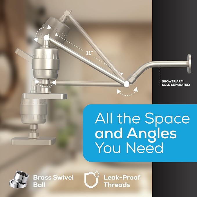 SparkPod 6" High Pressure Rain Shower Head with 23 Stage Filter Capsule & 11 Inch Adjustable Shower Arm Extension -Shower Filter Reduces Chlorine for Smoother Hair & Skin (Square, Brushed Nickel)