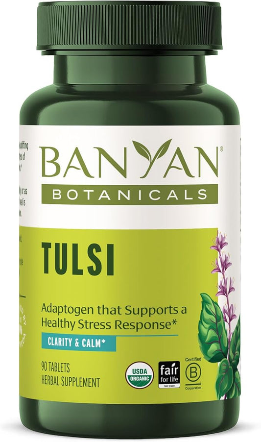 Banyan Botanicals Tulsi (Holy Basil) – Uplifting Adaptogen – Organic Lung and Respiratory Health Supplement* – 90 Tablets – Non-GMO Sustainably Sourced Vegan