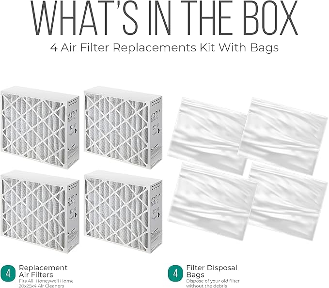 Furnace Filters FC100A1037 - HVAC 20x25x4 Air Filter Replacement Merv 11 with Homequip Easy Disposal Bag (4 Pack)