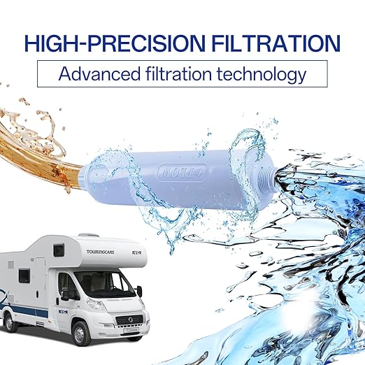 RV Water Filter Hose Attachment with Flexible Hose Protector, GAC & KDF Camper RV Hose Filter RV Inline Water Filter Cartridge for Fresh Drinking Water