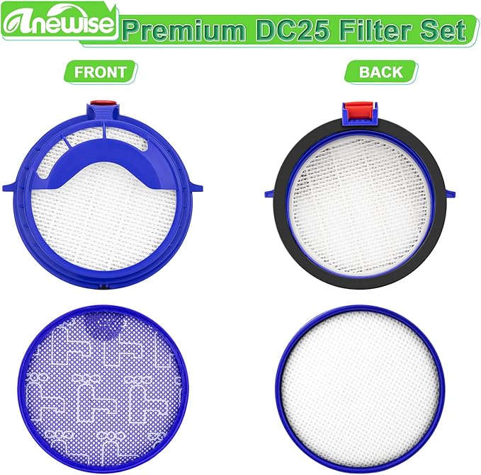 Filter Kits repalcement for Dyson dc25 vacuum Ball filters, Includes 1Pcs 919171-02 Washable Pre Motor Filter and 1Pcs 916188-05 Hepa filter, Fits DC-25 Models