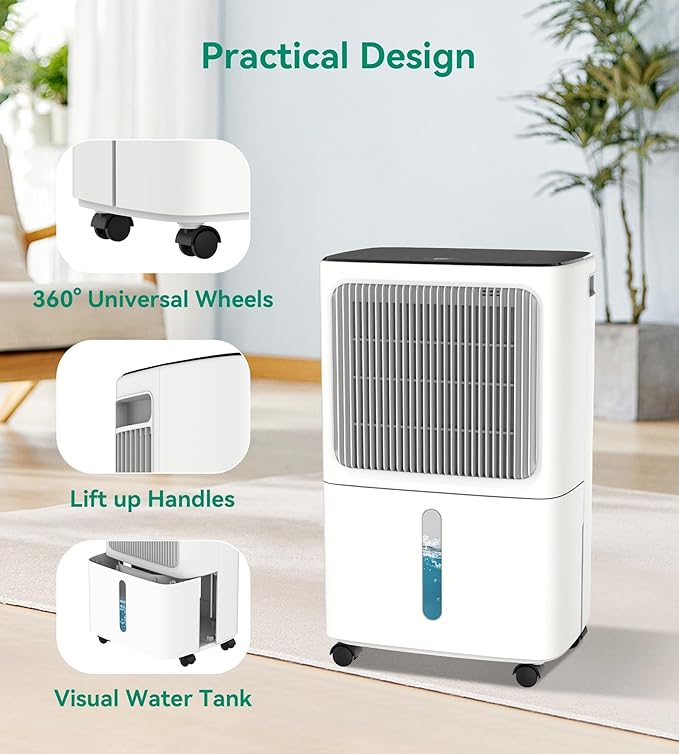 2500 Sq.Ft Dehumidifiers for Home with Drain Hose Max 34 Pints, VEAGASO Dehumidifier for Basement, Large Room, Bathroom, Bedroom, Three Modes, Intelligent Humidity Control, Dry Clothes, 24HR Timer