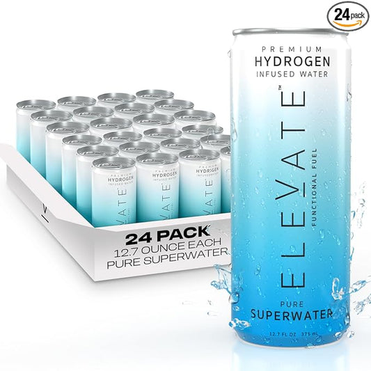 ELEVATE SUPERWATER Premium Hydrogen Water (24 pack). Highest Hydrogen (3-5 PPM) and Lowest -650 ORP. Supports Recovery, Energy, Hydration, Focus, and Endurance. BACKED BY SCIENCE.
